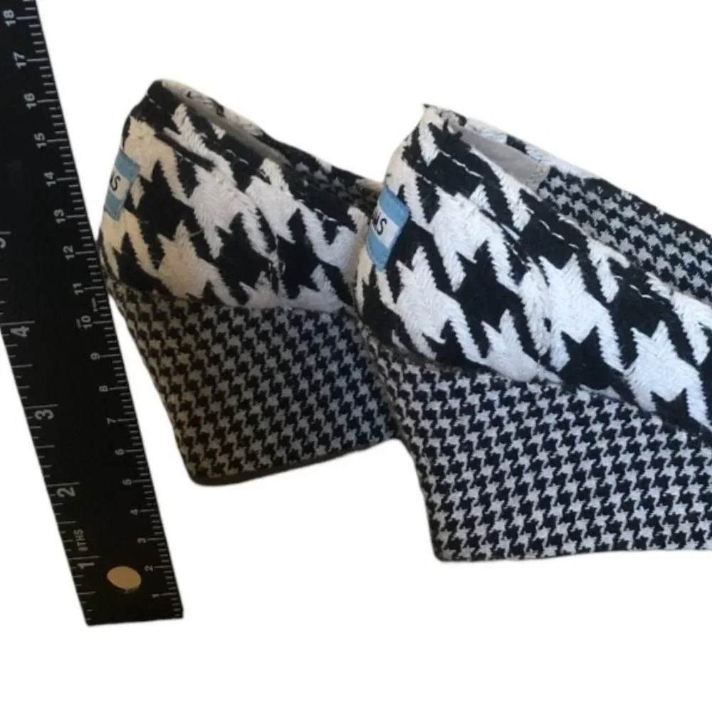 Toms 4" Platform Wedge Black & White Houndstooth Peep Toe Shoe Size W7 - Picture 6 of 8